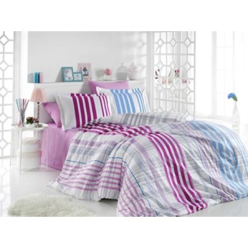 Hobby Stripe Poplin Çift Kişilik Fuşya Nevresim Takımı 