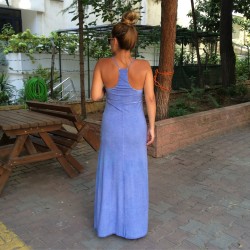 İnce askılı eskitme elbise