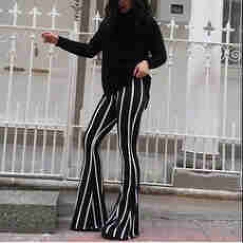 Burç Textile Çizgili İspanyol Paça Pantolon